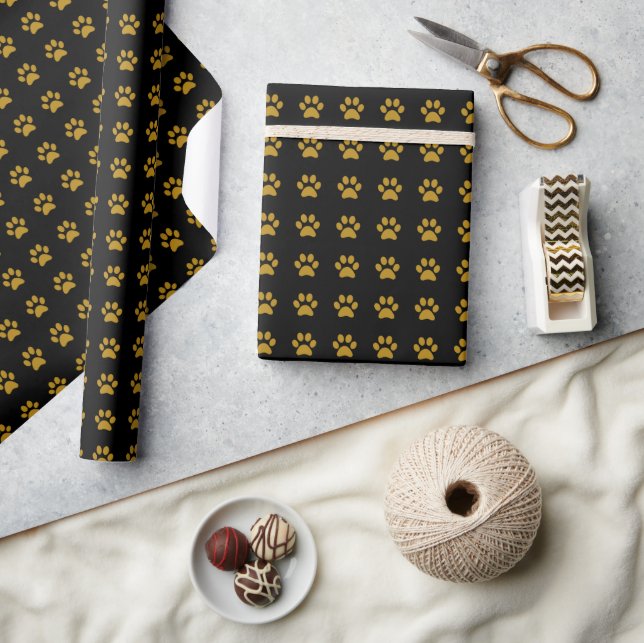 Papier Cadeau Thème Empreinte de patte or (Artisanat)