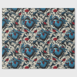 Papier Cadeau Thème numérique Blue Tattoo Hearts