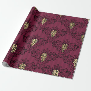 Papier Cadeau Thème vin Bourgogne prune et or