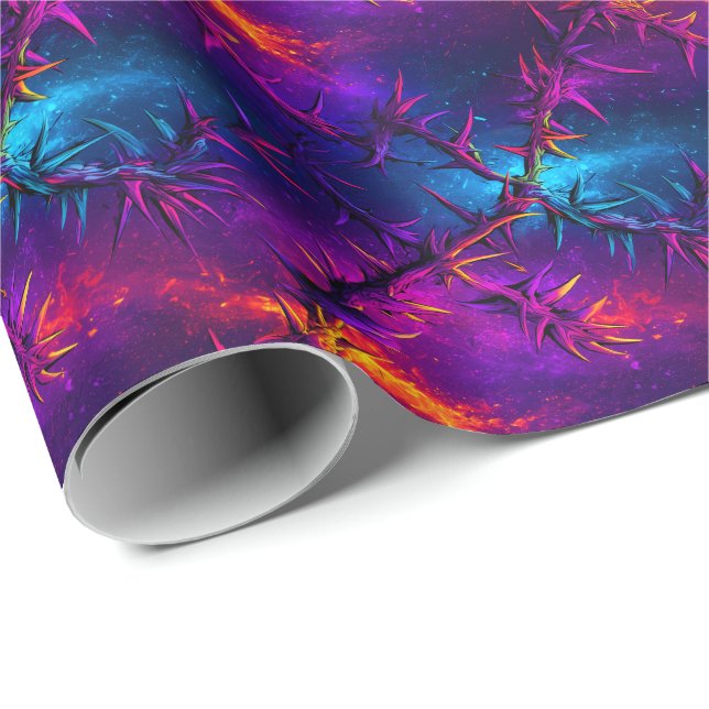 Papier Cadeau Thorny Neon Vines - Motif Cosmologique Bramble (Coin rond)