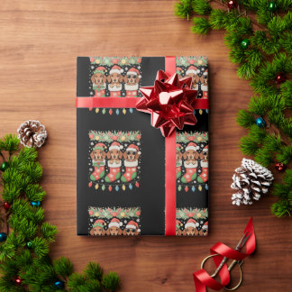 Papier Cadeau Three Santa Elf Dachshunds Christmas Socks Funny