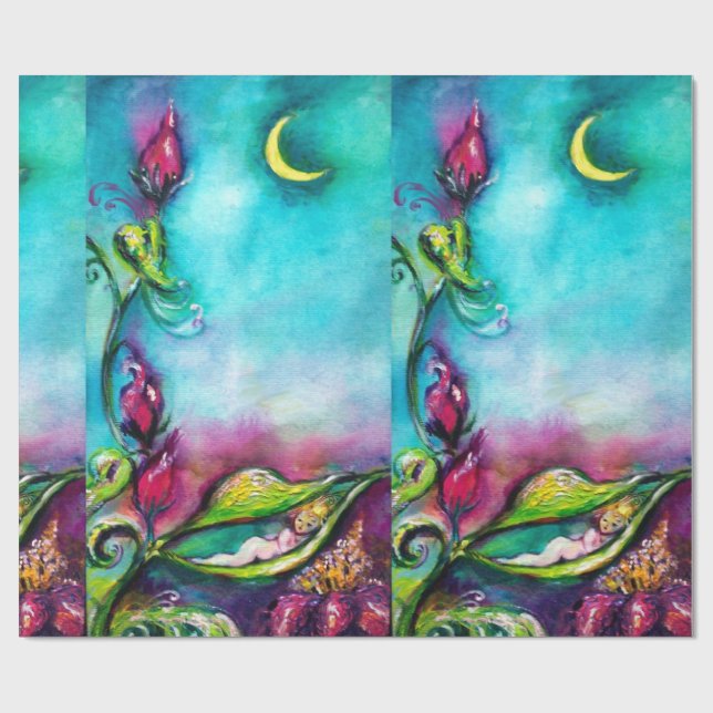 PAPIER CADEAU THUMBELINA DORMIR ENTRE FEUILLES ROSE (Plat)