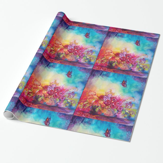 PAPIER CADEAU THUMBELINA, PANIER À FLEURS ET BOUTEILLE (Déroulé)