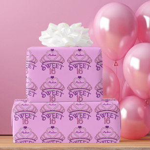 Papier Cadeau Tiare rose Sweet sixteen personnalisée