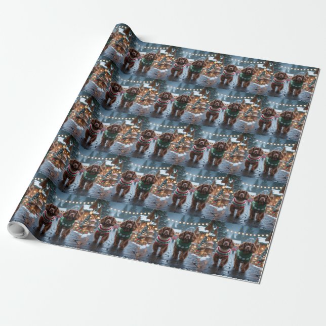Papier Cadeau Tibetan Spaniel Dogs Christmas Snow Holiday (Déroulé)