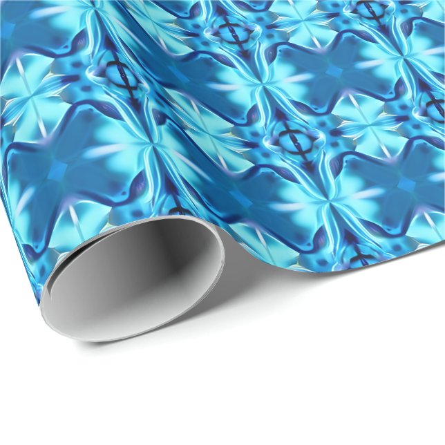 Papier Cadeau Tie Dye Motif en Indigo et Ice Blue (Coin rond)