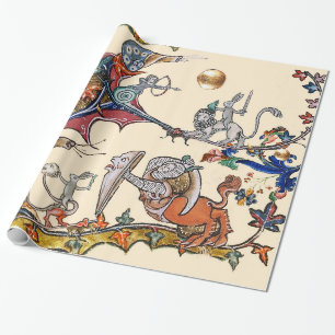 Papier Cadeau TIERS ESCALIERS DE GUERRE BESTIAIRE MÉDIÉVALE, Rab