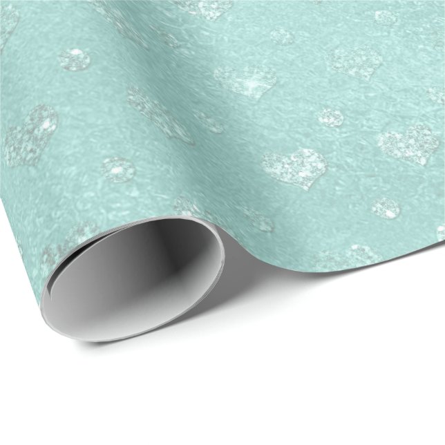 Papier Cadeau Tiffany Aqua Mint Bleu Brillant Coeurs de verre De (Coin rond)