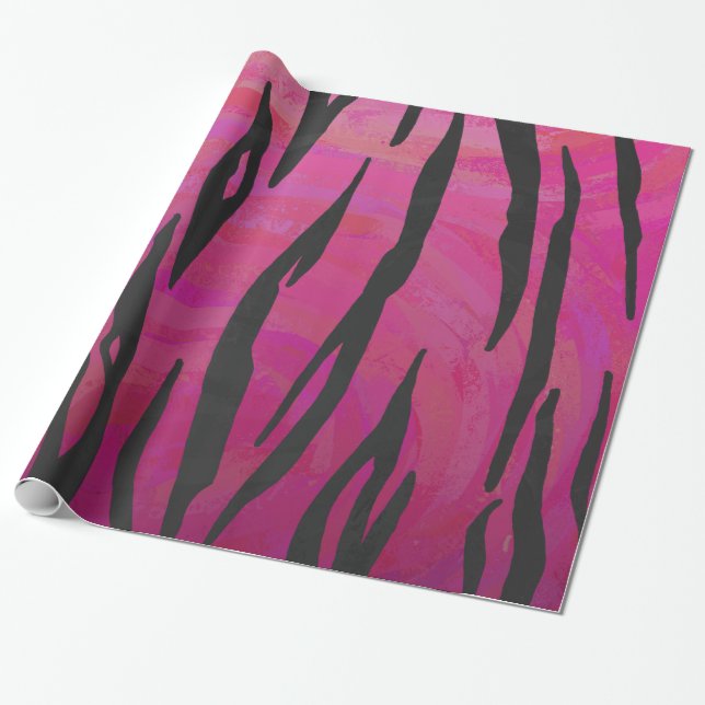 Papier Cadeau Tiger rose chaud et noir (Déroulé)