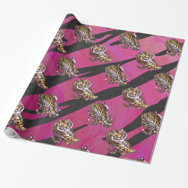 Papier Cadeau Tiger rose chaud et noir (Déroulé)