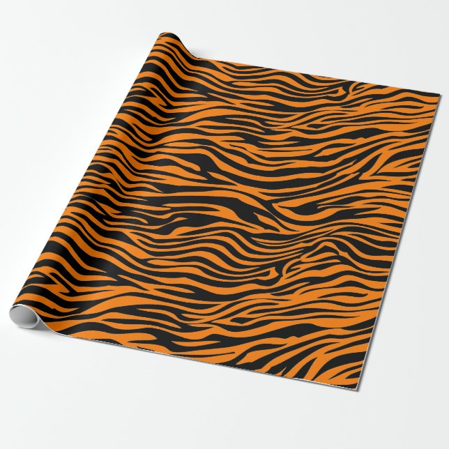 Papier Cadeau TIGER STRIPE NOIR ET ORANGE Wrapper Papier (Déroulé)