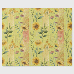 Papier Cadeau Tiges de tournesol jaune floral botanique de fleur