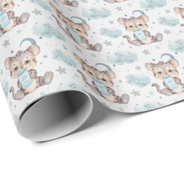 Papier Cadeau Tigre de Tasmanie Baby Pastel Motif d'aquarelle (Coin rond)