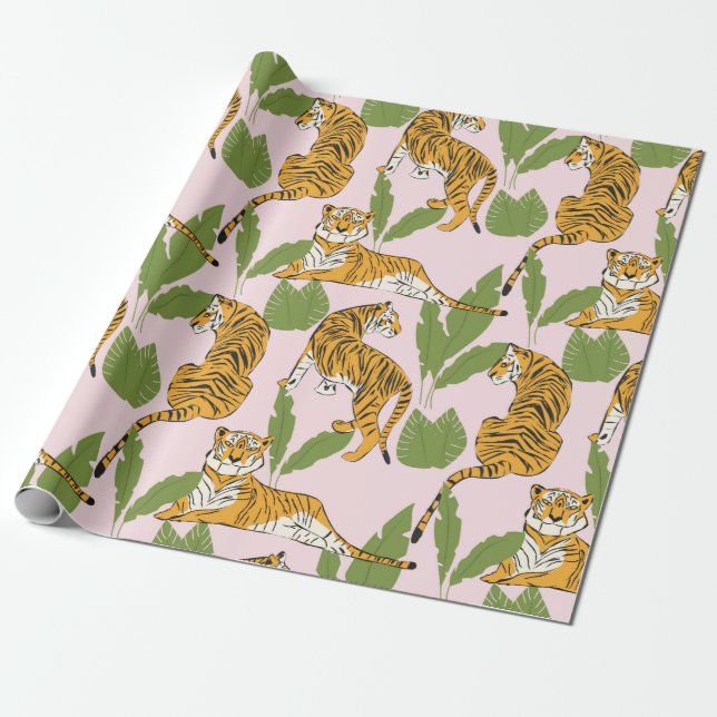 Papier Cadeau Tigre dessiné à la main sans couture motif, gros c (Déroulé)