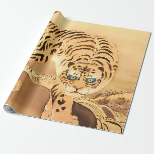 Papier Cadeau Tigre Minhwa Vintage au bord d'un ruisseau