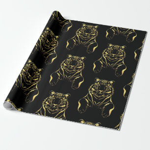 Papier Cadeau Tigre noir à rayures dorées