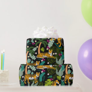 Papier Cadeau Tigre tropical Forêt botanique Noire Jungle Safari
