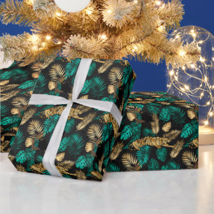 Papier Cadeau Tigres Tropicaux & Feuilles Motif de Jungle Auda