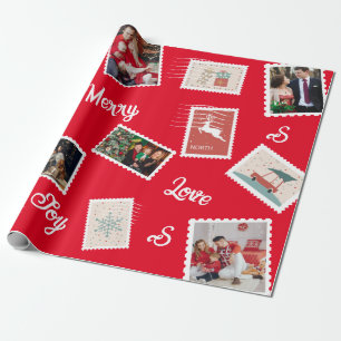 Papier Cadeau Timbre De Noël Nom Et Photos Personnalisées