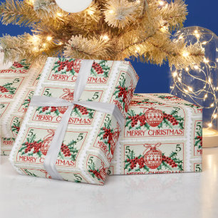 Papier Cadeau Timbre de Noël vintage