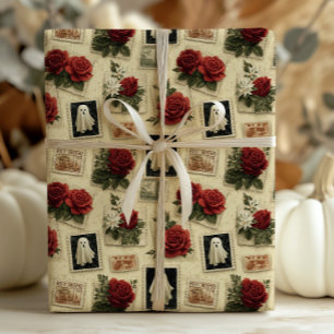 Papier Cadeau Timbre gothique victorien Postage fantôme & Roses 