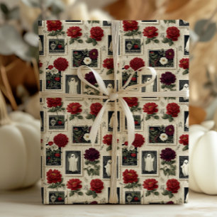 Papier Cadeau Timbre Gothique vintage Postage Fantôme & Roses Ro