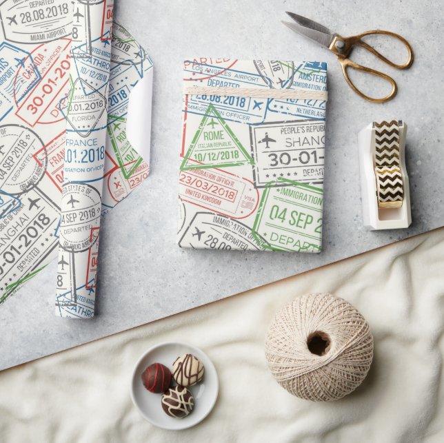 Papier Cadeau Timbre Visa de voyage (Artisanat)