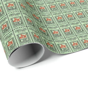 Papier Cadeau Timbres de commerce vert
