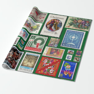 Papier Cadeau Timbres de Noël Postage autour du monde