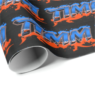 Papier Cadeau Timm Prénom Graffiti blue orange