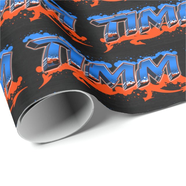 Papier Cadeau Timm Prénom Graffiti blue orange (Coin rond)