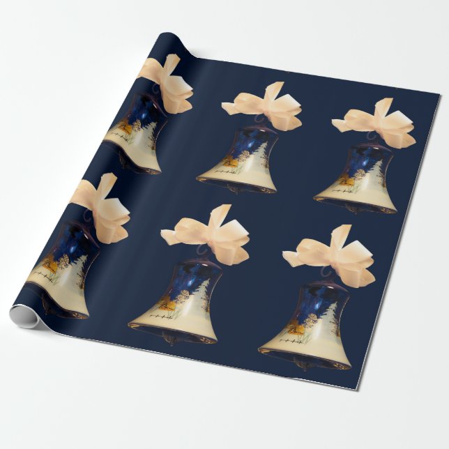 Papier Cadeau Tintements du carillon bleus de Noël (Déroulé)