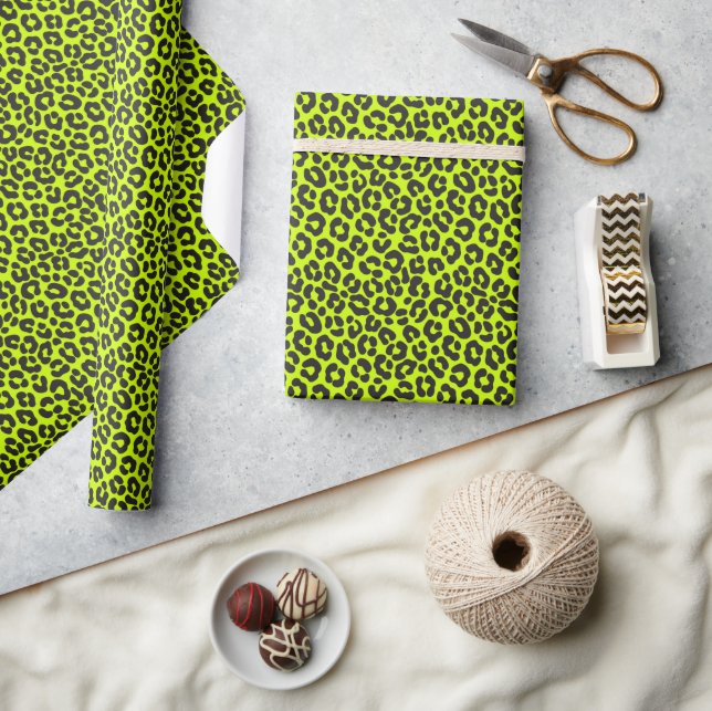 Papier Cadeau Tiny Fluorescent Lime Green Leopard Print (Artisanat)