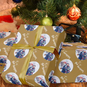 Papier Cadeau Tis Season Elegant Typographie Round Photo Gold