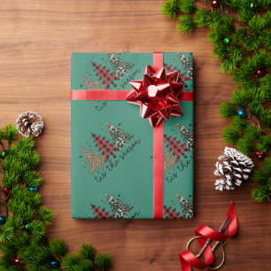 Papier Cadeau "Tis the Season" Plaid Leopard Christmas Trees