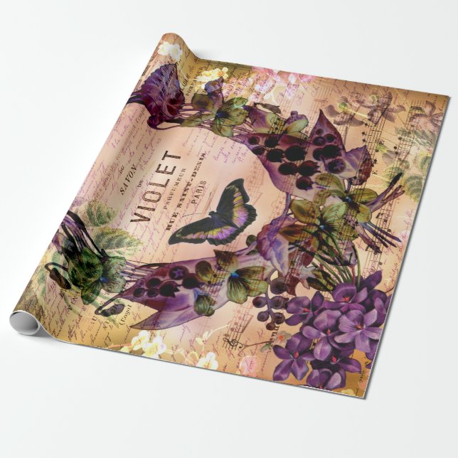 Papier Cadeau Tissu de découpage de l'éphémère papillon violet v (Déroulé)