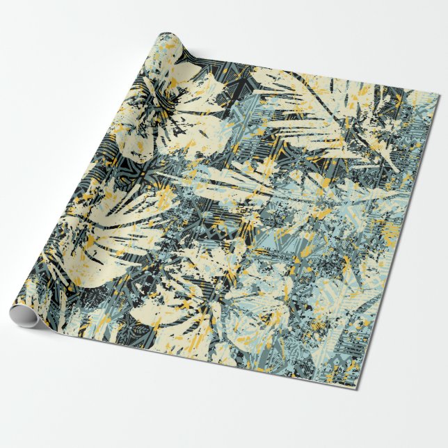 Papier Cadeau tissu d'hibiscus de style hawaïen avec dos tribal (Déroulé)