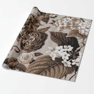 Papier Cadeau Tissu floral vintage Brown No.1 de Toile de sépia