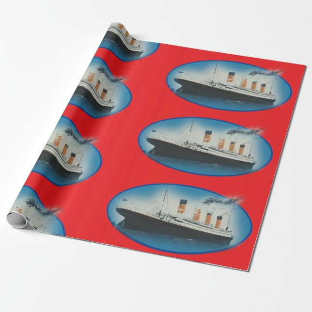 Papier Cadeau Titanic Birthday Red RMS White Star Line Ship  (Déroulé)