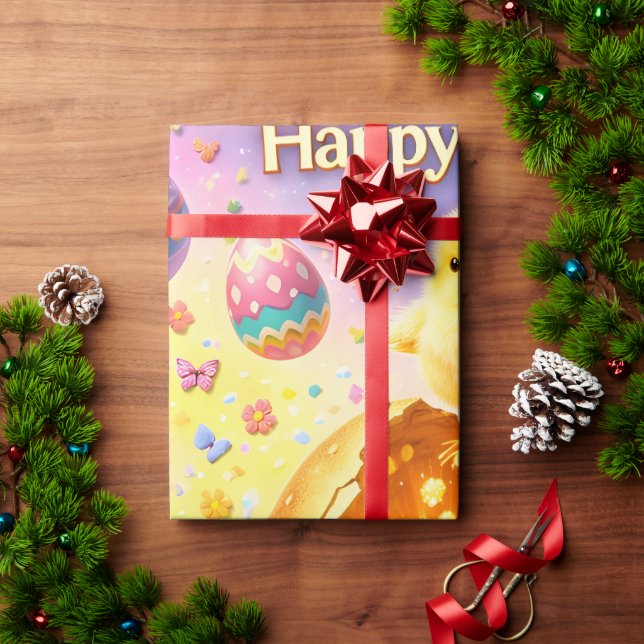 Papier Cadeau Title whimsical Easter bunny and colourful egg pat (Cadeau de vacances)