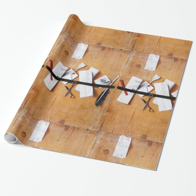 Papier Cadeau TITULAIRE DE LETTRE EN BOIS, Noir Brown, Blanc (Déroulé)