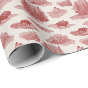 Papier Cadeau Toile Animaux des Montagnes Rocheuses (Rouge sur..