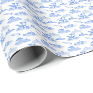 Papier Cadeau Toile aux Dinosaures (Bleu Periwinkle)