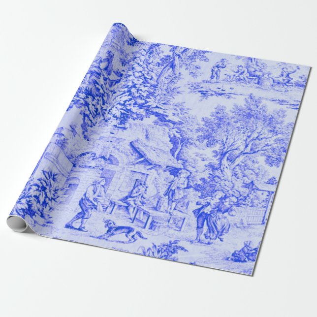 Papier Cadeau Toile Bleue Bleu Russe Style Découpage (Déroulé)