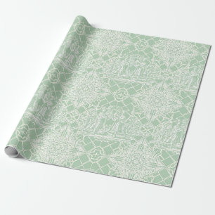 Papier Cadeau Toile de Jouy Vintage Sauge avec Figures Classique