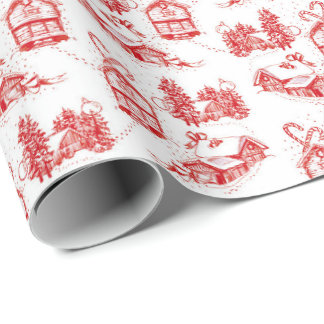 Papier Cadeau Toile de Noël neige | rouleau simple rouge 