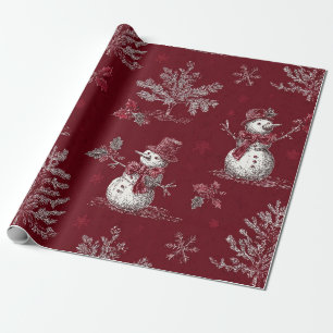 Papier Cadeau Toile de Noël Rouge Vintage Botanique - Bonhomme d