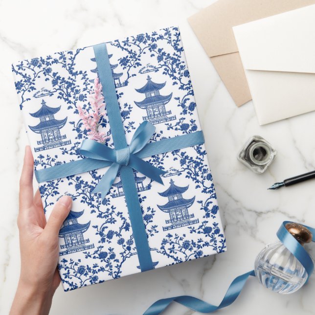 Papier Cadeau Toile de Pagode de la Chinoiserie Bleue (Cadeaux)