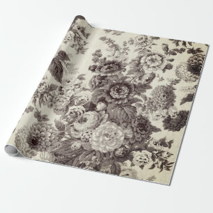Papier Cadeau Toile Florale Vintage de ton Brown antique