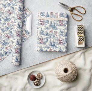 Papier Cadeau Toile Père Noël Blue & Red Christmas